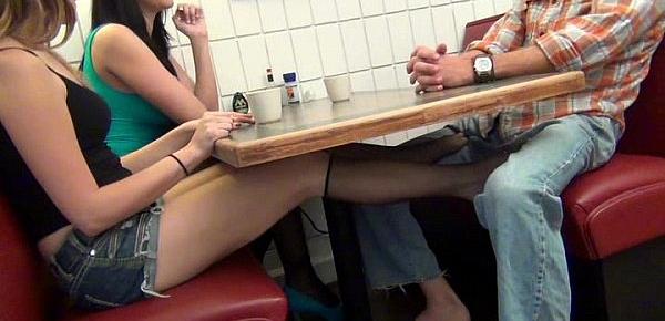  Daughter gives Footjob and BJ to Dad Under the Table
